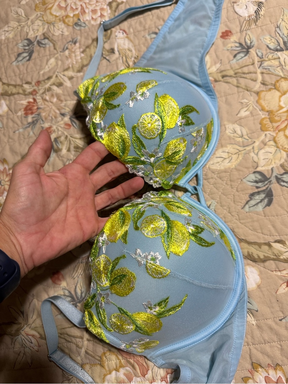 Victoria secret push-up bra with lemons embroidered. Size 38 D